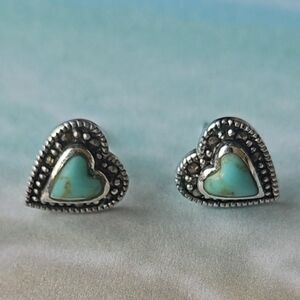 #148 Heart Earrings with Turquoise Center And Marcasite Surround